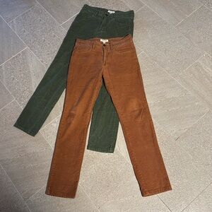 Goodthreads Slim Cut Stretch Vorduroy Pants. 2 pair. One green. One brown. 32x34